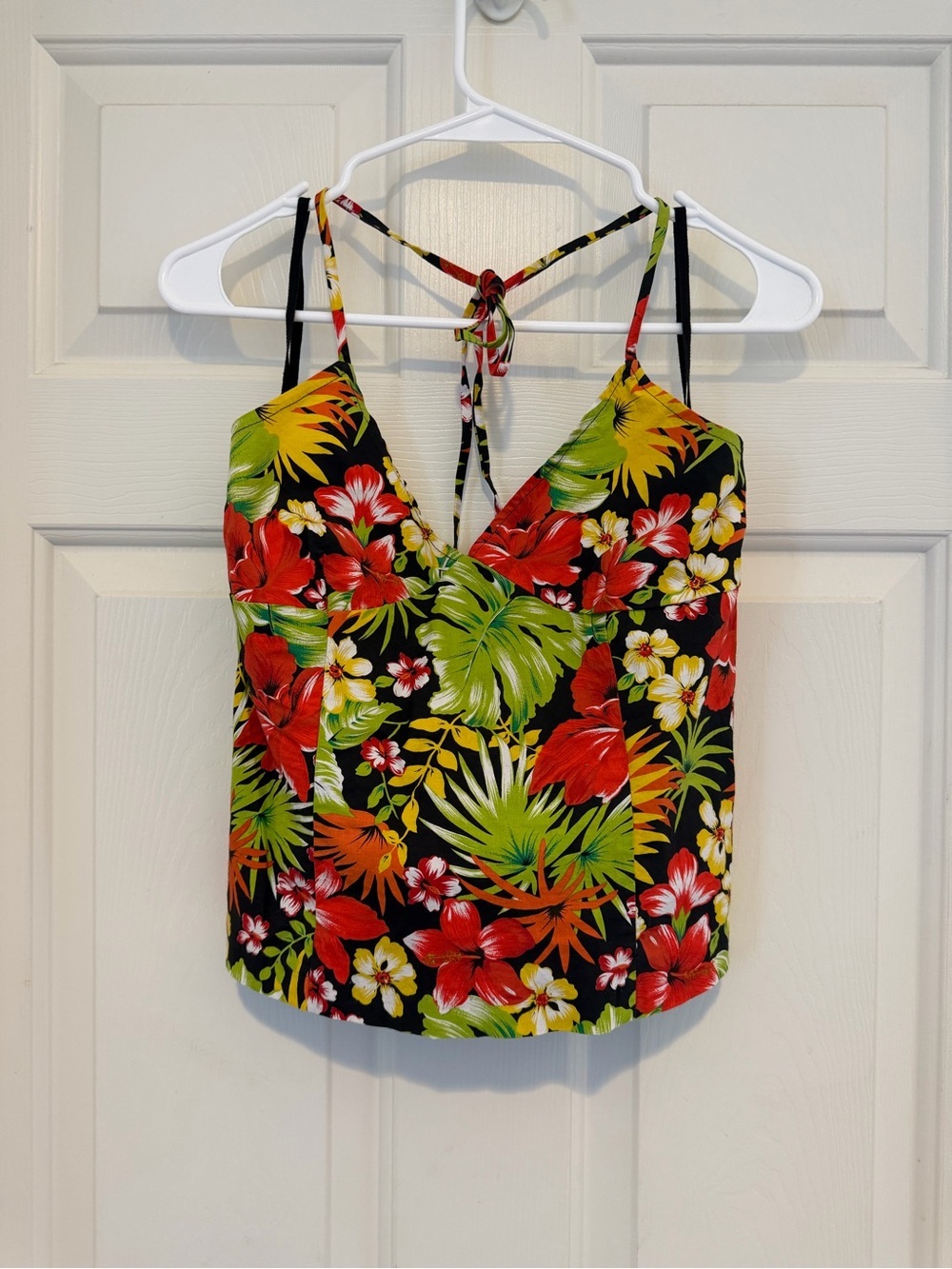 Ecru Vintage Floral Tropical Halter Top Y2K Made in USA - size M